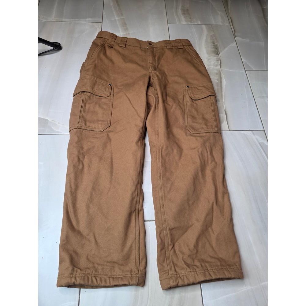 Duluth Trading Co Fire Hose Fleece Lined Cargo Work Pants Brown Mens 36x30 34513